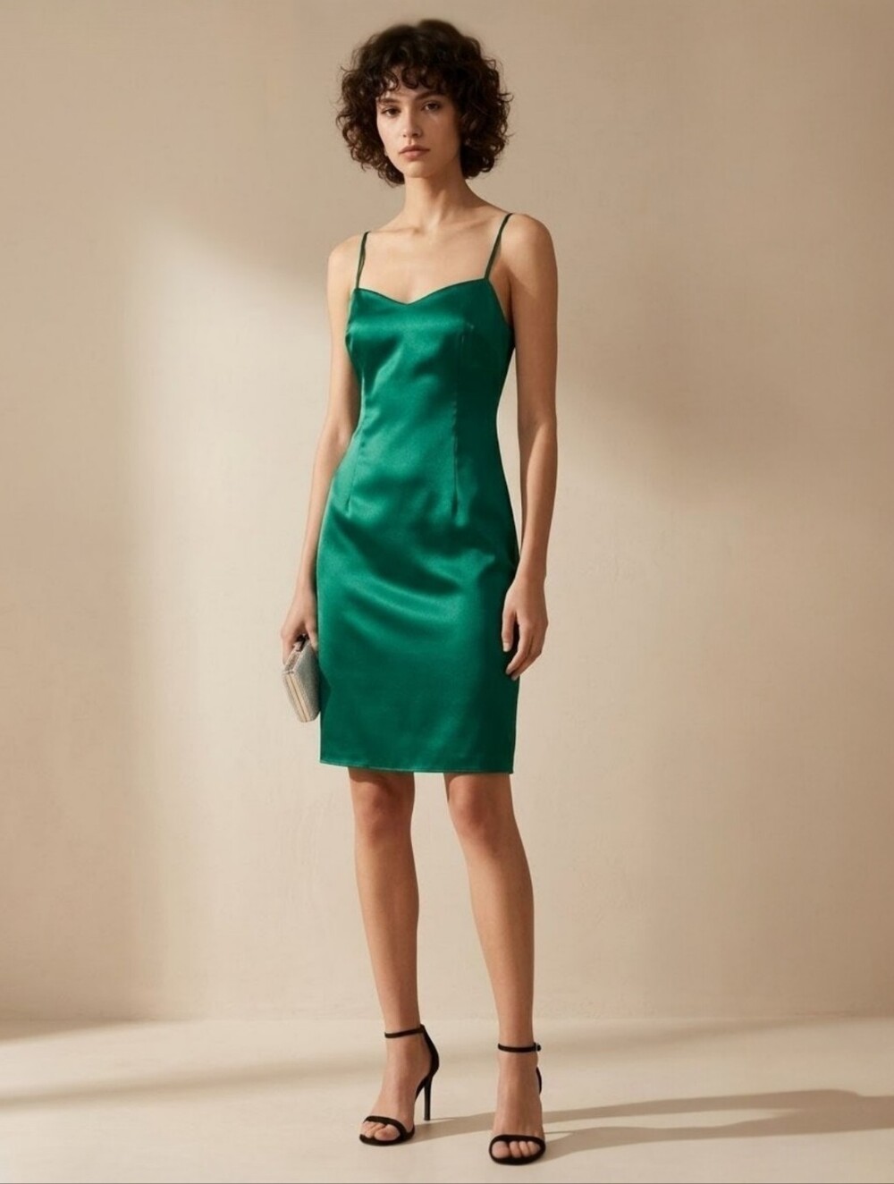 Kay Unger Satin Slip Dress Green Spaghetti Straps Size 8